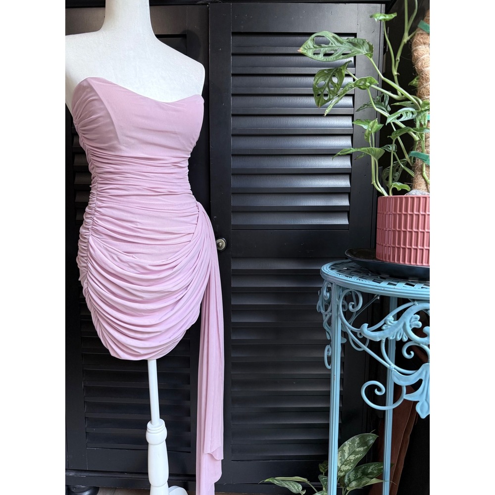 Mable Pink Rouched Bodycon Mini Dress Medium Strapless Semi Formal